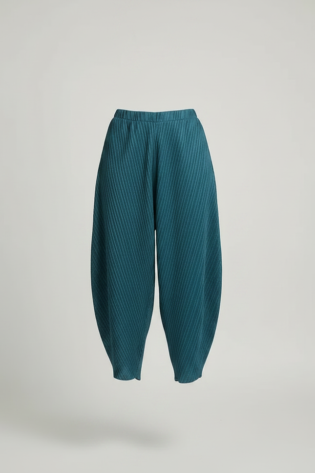 Pantalon À Pince Plissé Fluide Ample Bleu Canard - Polyester - vue 3