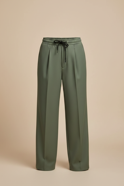 Pantalon À Pince Vert Armée Ample Cordon Décontracté - Gabardine - vue 3