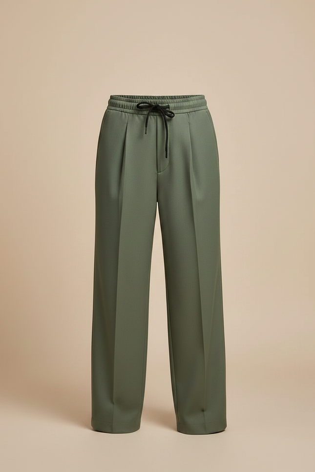 Pantalon À Pince Vert Armée Ample Cordon Décontracté - Gabardine - vue 3