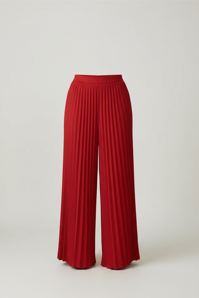 Pantalon À Pince Rouge Plissé Fluide Élégant - Polyester - vue 3