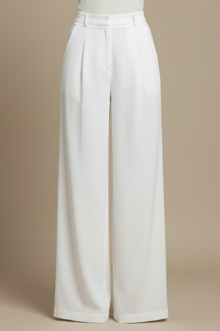 Pantalon À Pince Blanc Fluide Ample Taille Haute Élégant - Viscose - vue 3