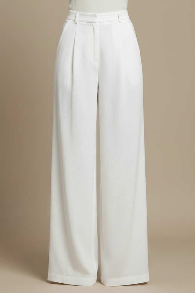 Pantalon À Pince Blanc Fluide Ample Taille Haute Élégant - Viscose - vue 3