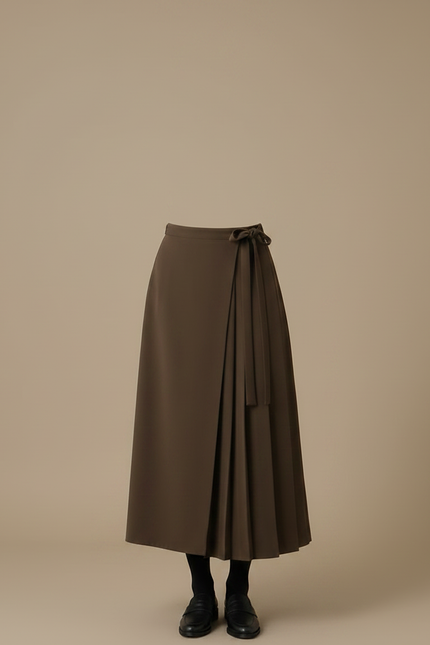 Pantalon À Pince Marron Plissé Élégant Fluide Ceinturé - Polyester - vue 3