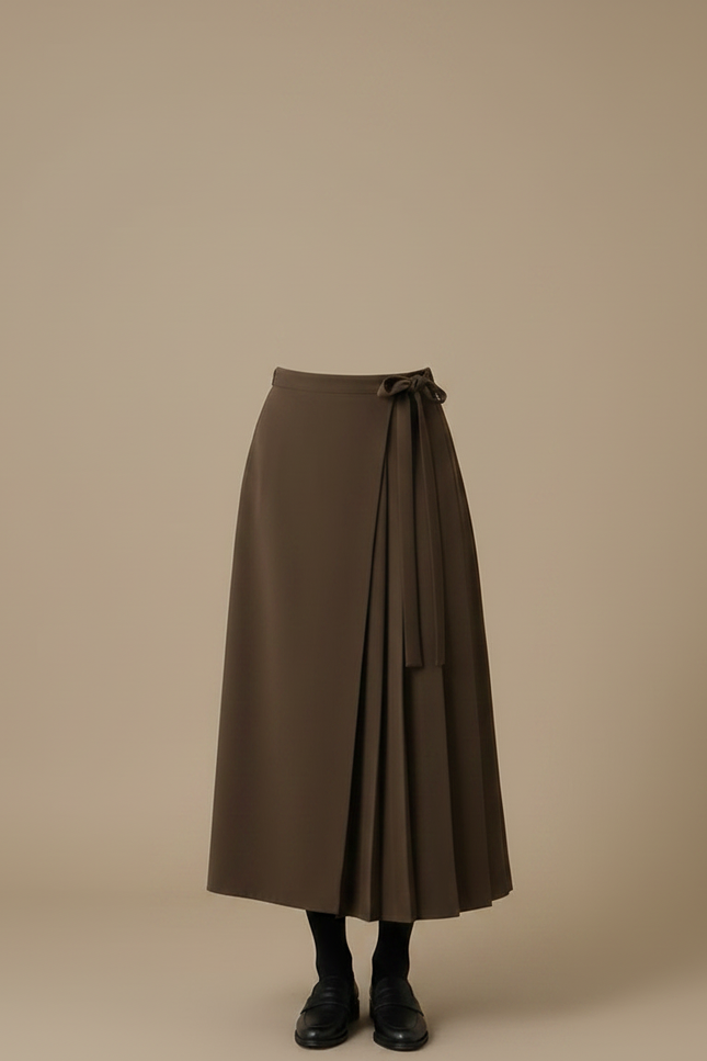 Pantalon À Pince Marron Plissé Élégant Fluide Ceinturé - Polyester - vue 3