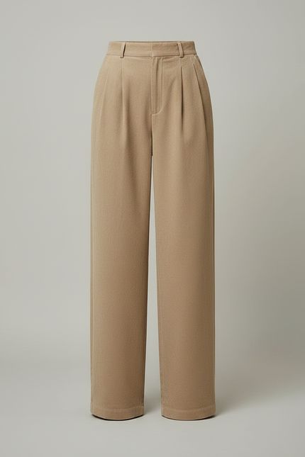 Pantalon À Pince Beige Velours Côtelé Ample Taille Haute - Cordé - vue 3