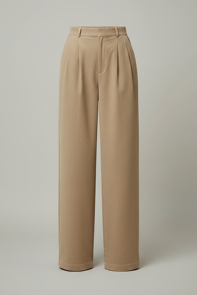 Pantalon À Pince Beige Velours Côtelé Ample Taille Haute - Cordé - vue 3