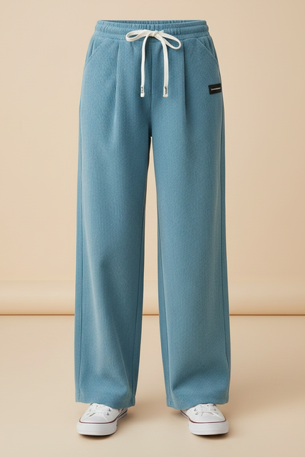 Pantalon À Pince Bleu Côtelé Ample Décontracté Fille - Cordé - vue 3