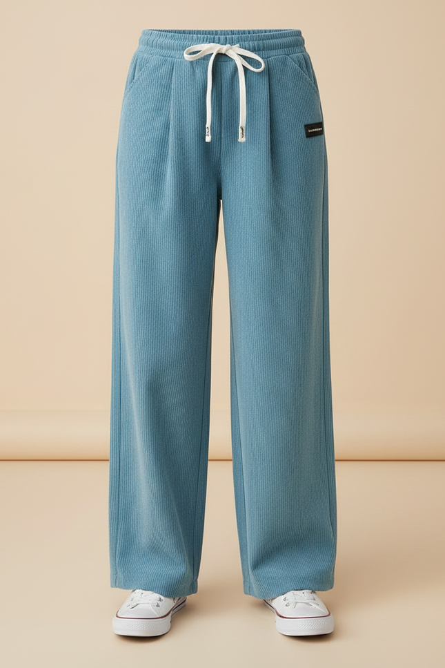 Pantalon À Pince Bleu Côtelé Ample Décontracté Fille - Cordé - vue 3