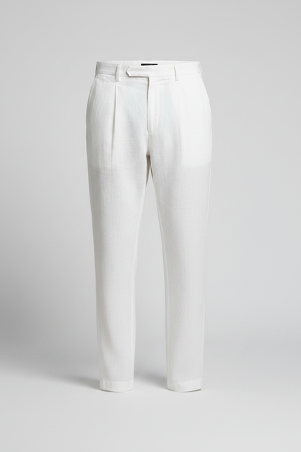 Pantalon À Pince Blanc Lin Plissé Droit Homme - vue 3