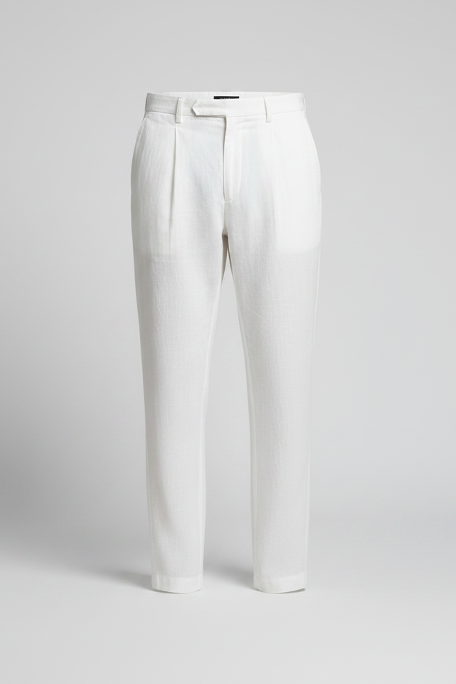 Pantalon À Pince Blanc Lin Plissé Droit Homme - vue 3