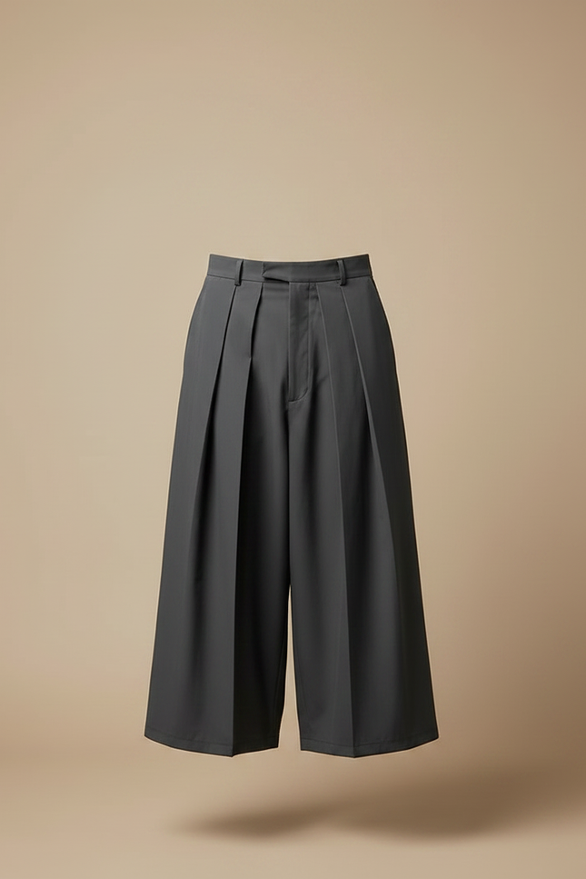 Pantalon À Pince Gris Plissé Ample Décontracté Homme - Polyester - vue 3