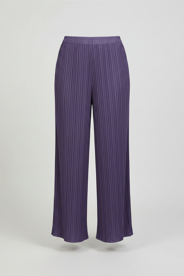 Pantalon À Pince Plissé Violet Ample Fluide Élégant - Polyester - vue 3