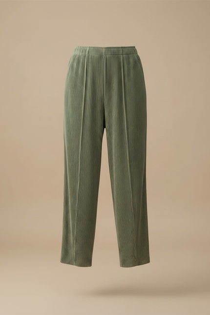 Pantalon À Pince Plissé Vert Fluide Confortable Femme - Polyester - vue 3