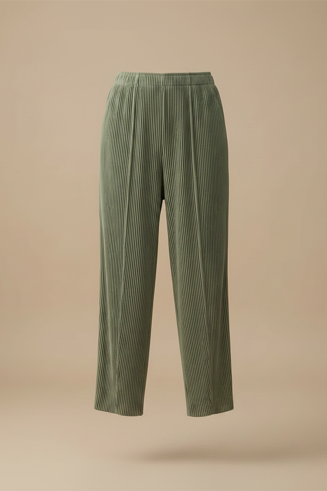 Pantalon À Pince Plissé Vert Fluide Confortable Femme - Polyester - vue 3