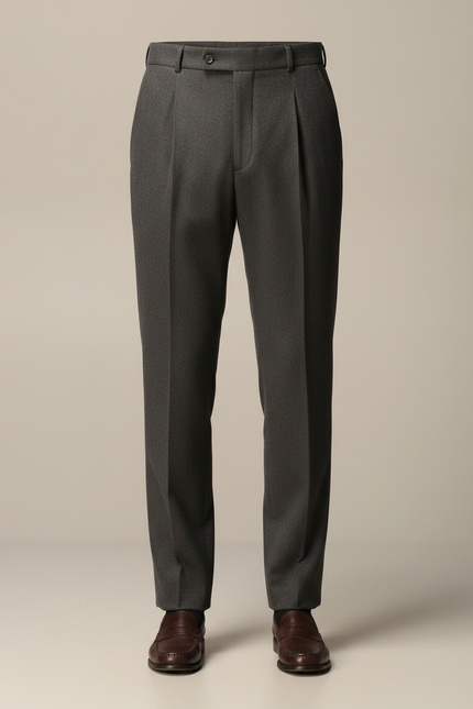 Pantalon À Pince Gris Anthracite Laine Droit Plissé Homme - vue 3