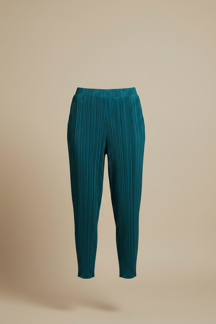 Pantalon À Pince Plissé Vert Émeraude Fluide Confortable - Polyester - vue 3