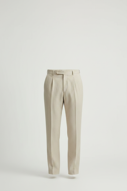Pantalon À Pince Beige Plissé Droit Décontracté Homme - Lin - vue 3