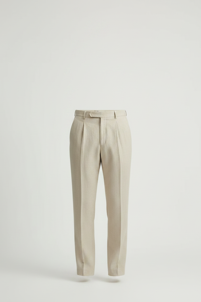 Pantalon À Pince Beige Plissé Droit Décontracté Homme - Lin - vue 3