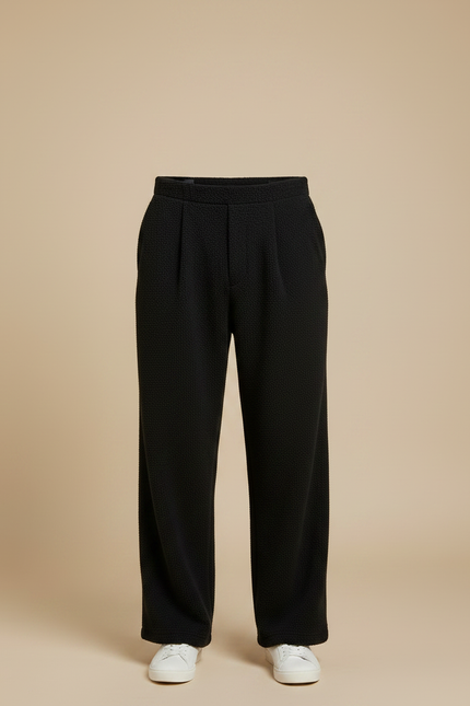 Pantalon À Pince Noir Texturé Ample Décontracté Homme - Maille - vue 3