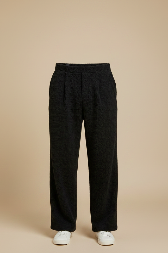 Pantalon À Pince Noir Texturé Ample Décontracté Homme - Maille - vue 3