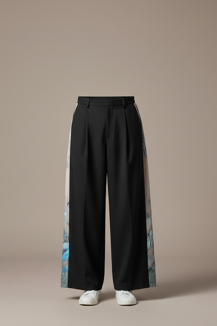 Pantalon À Pince Noir Ample Imprimé Côté Homme - Gabardine - vue 3