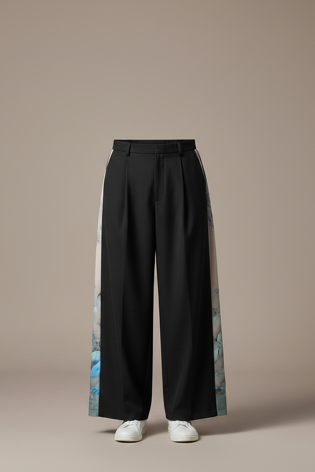 Pantalon À Pince Noir Ample Imprimé Côté Homme - Gabardine - vue 3