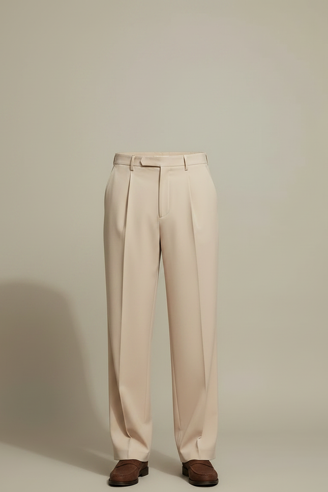 Pantalon À Pince Beige Plissé Droit Élégant Homme - Gabardine - vue 3