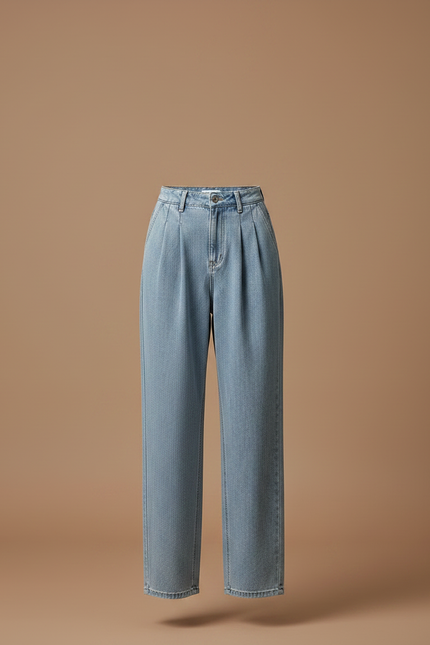 Pantalon À Pince Bleu Clair Ample Plissé Décontracté Femme - Jean - vue 3