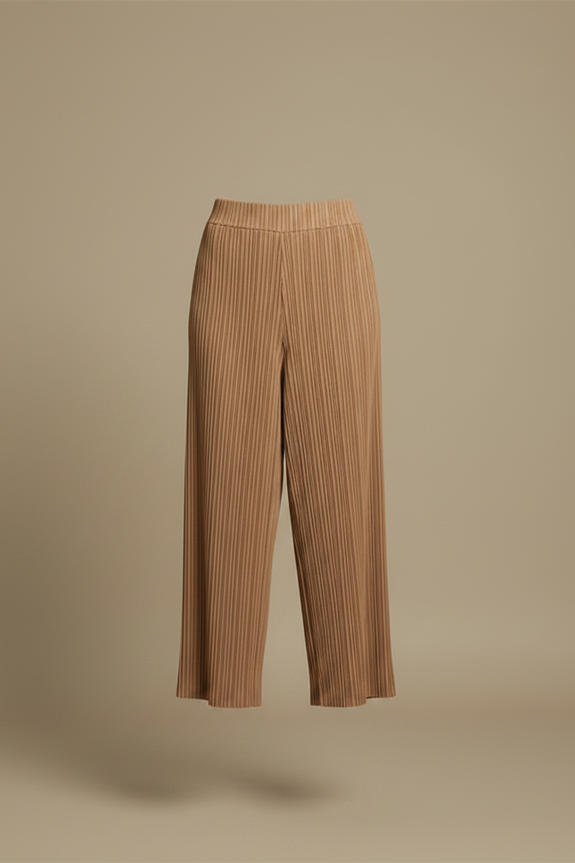 Pantalon À Pince Plissé Marron Ample Fluide Élégant - Polyester - vue 3