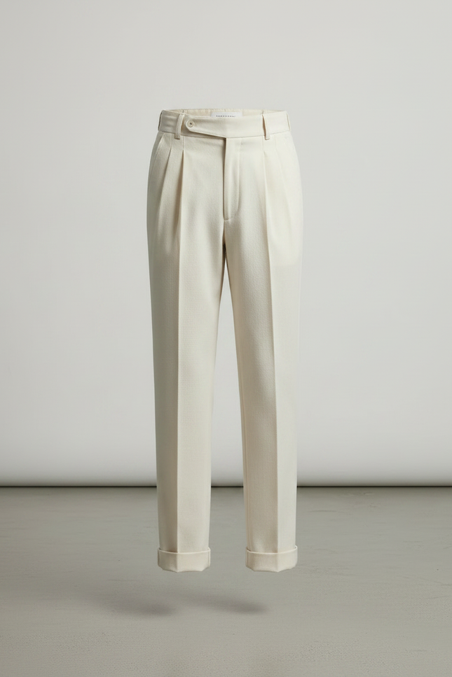 Pantalon À Pince Crème Plissé Droit Élégant Classique - Beige Gabardine - vue 3