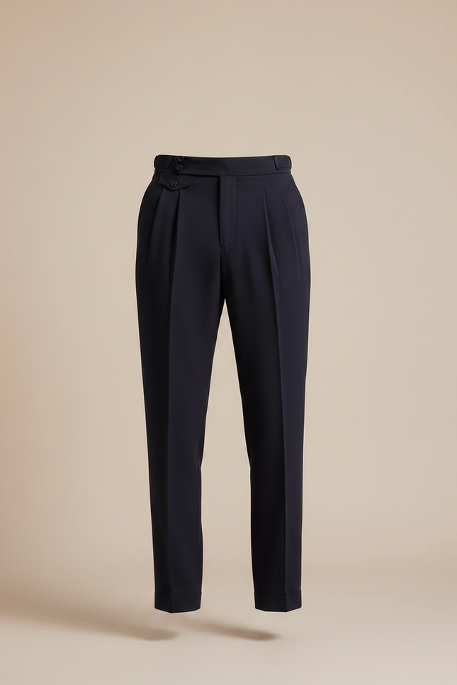 Pantalon À Pince Bleu Marine Plissé Laine Élégant Droit - vue 3