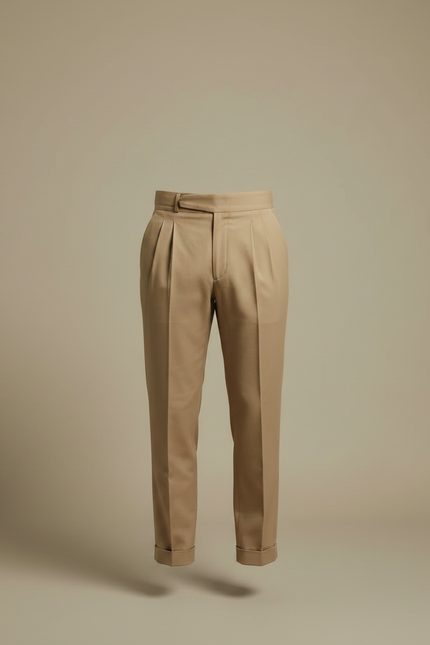 Pantalon À Pince Beige Plissé Coton Décontracté Élégant - vue 3