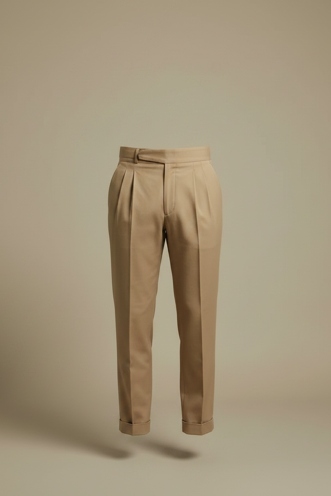 Pantalon À Pince Beige Plissé Coton Décontracté Élégant - vue 3