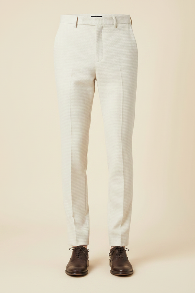 Pantalon À Pince Crème Motif Slim Élégant Homme - Beige Laine - vue 3