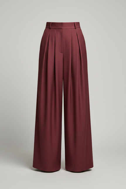 Pantalon À Pince Bordeaux Plissé Ample Élégant Fluide - Polyester - vue 3