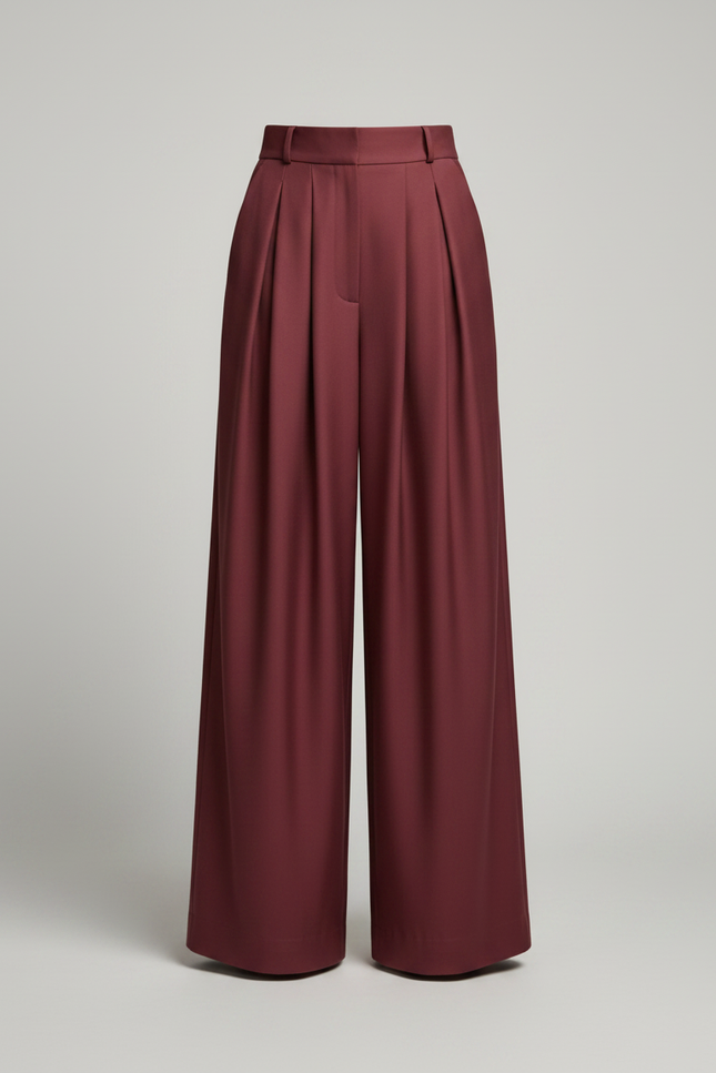 Pantalon À Pince Bordeaux Plissé Ample Élégant Fluide - Polyester - vue 3