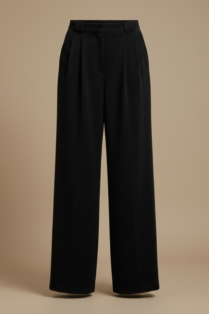 Pantalon À Pince Noir Ample Plissé Décontracté - Laine - vue 3
