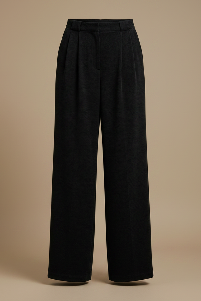 Pantalon À Pince Noir Ample Plissé Décontracté - Laine - vue 3