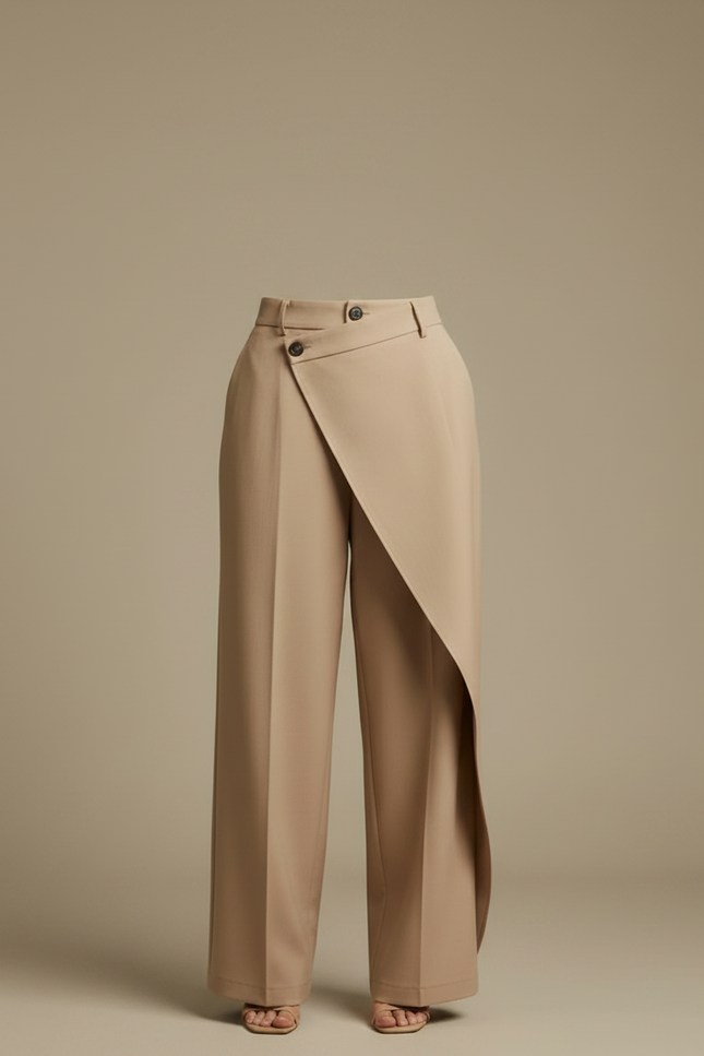 Pantalon À Pince Asymétrique Beige Ample Fluide Élégant - Gabardine - vue 3