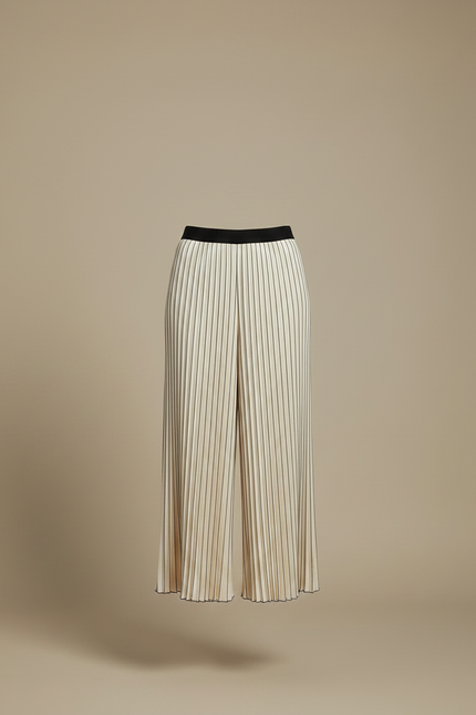 Pantalon À Pince Plissé Rayé Écru Fluide Femme - Beige Satin - vue 3