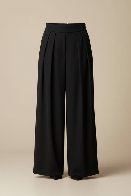 Pantalon À Pince Noir Plissé Ample Fluide Élégant - Polyester - vue 3