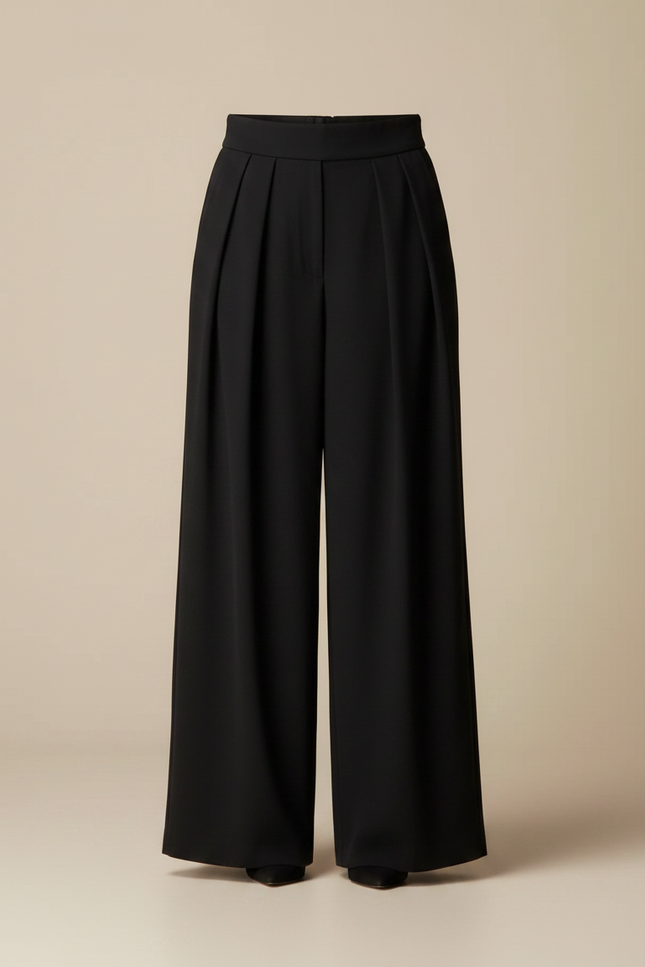 Pantalon À Pince Noir Plissé Ample Fluide Élégant - Polyester - vue 3
