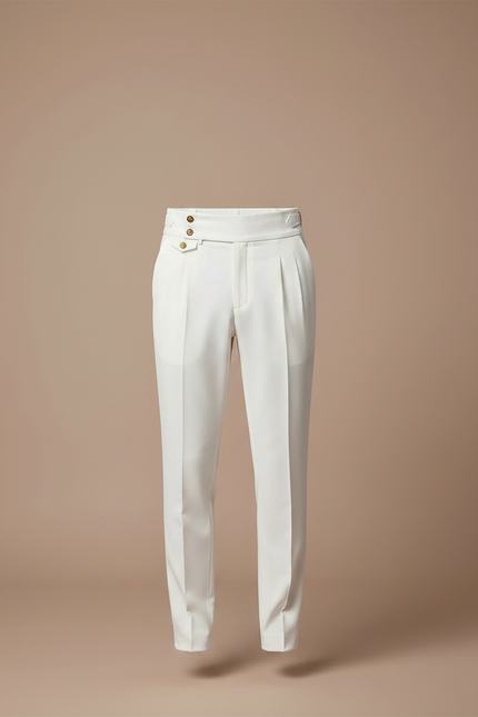 Pantalon À Pince Blanc Taille Haute Plissé Élégant - Gabardine - vue 3