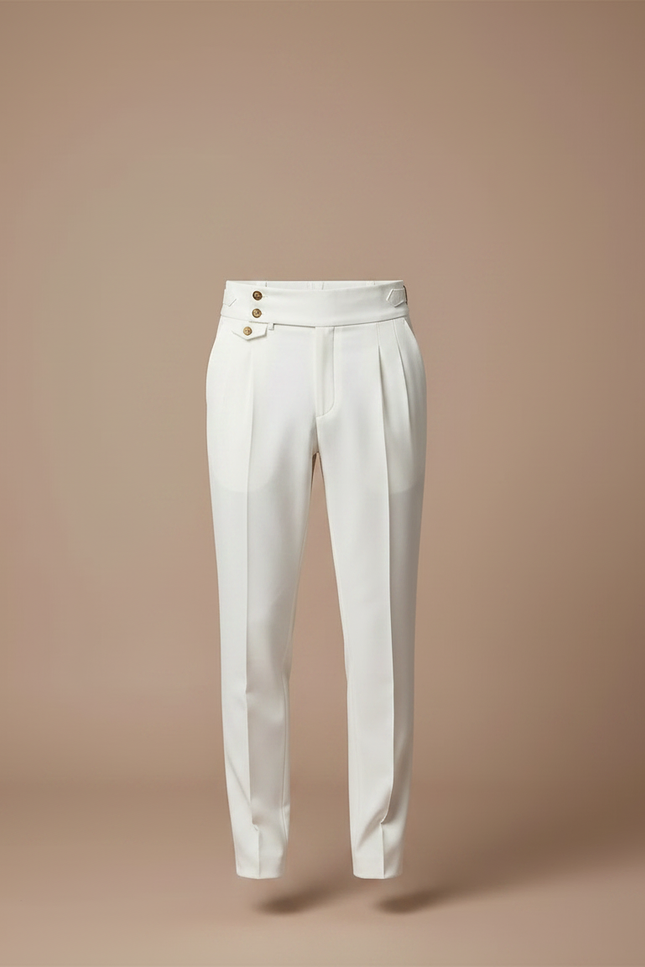 Pantalon À Pince Blanc Taille Haute Plissé Élégant - Gabardine - vue 3