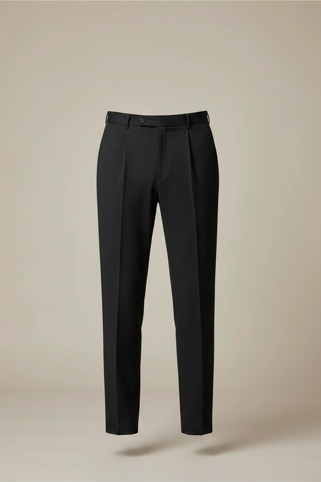 Pantalon À Pince Noir Slim Plissé Habillé Homme - Gabardine - vue 3