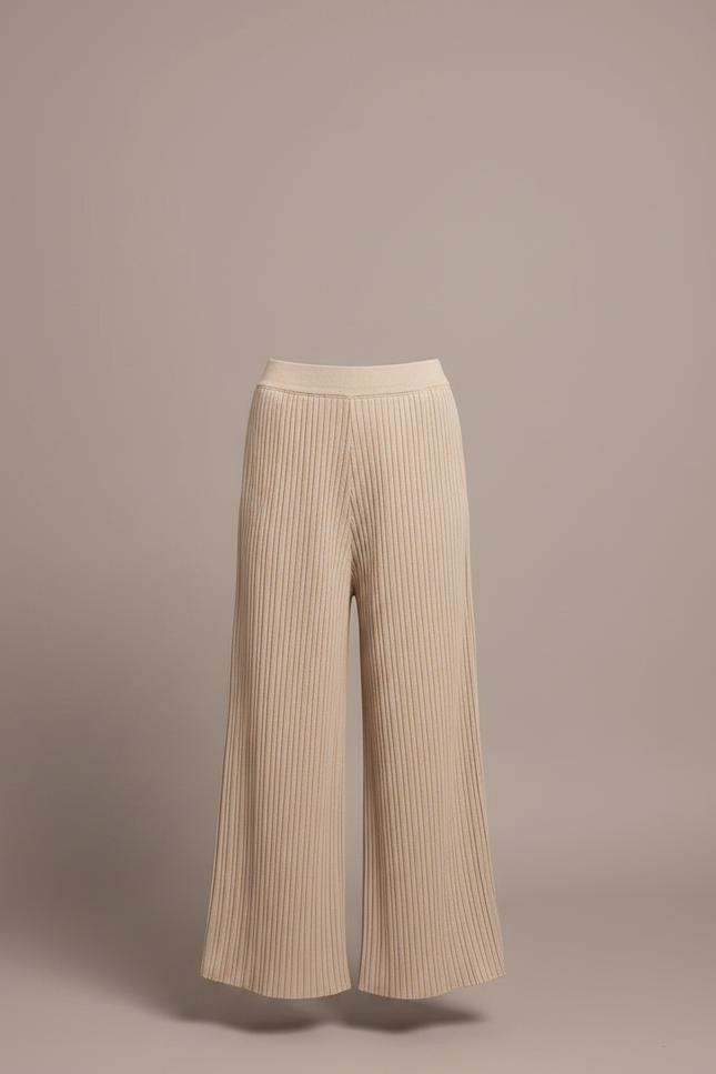 Pantalon À Pince Plissé Beige Ample Côtelé Décontracté - Maille - vue 3