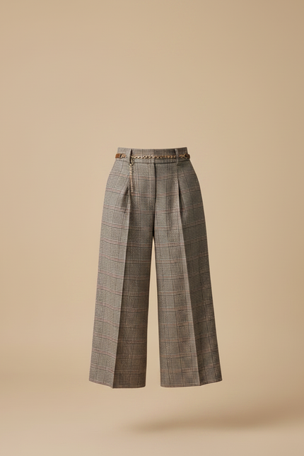 Pantalon À Pince Carreaux Marron Ample Taille Haute Élégant - Tweed - vue 3