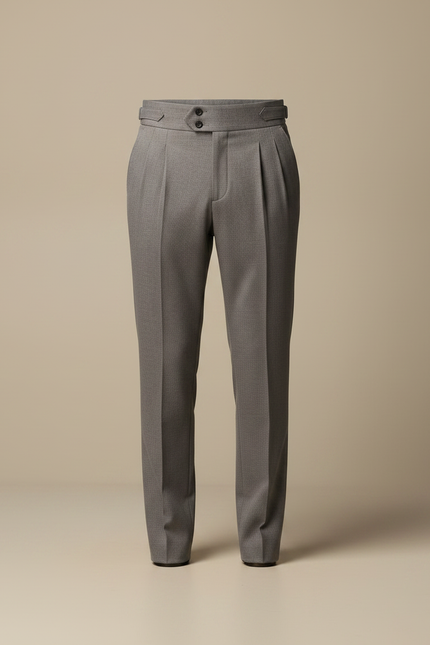 Pantalon À Pince Gris Plissé Slim Ceinturé Homme - Laine - vue 3