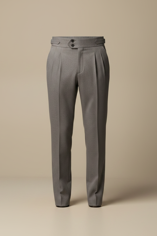 Pantalon À Pince Gris Plissé Slim Ceinturé Homme - Laine - vue 3