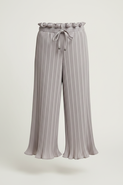 Pantalon À Pince Gris Plissé Ample Court Fille - Maille - vue 3